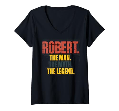 Damen Robert Man Myth Legend Personalisierter Name Robert T-Shirt mit V-Ausschnitt Damen Robert Man Myth Legend Personalisierter Name Robert T-Shirt mit V-Ausschnitt von Funny Graphic Tees Women Men Kids