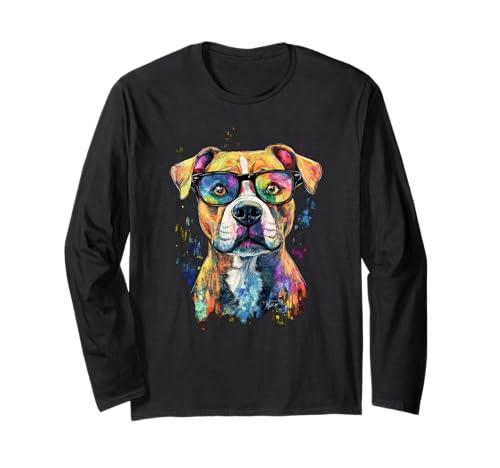 Buntes Pitbull-Gesicht, niedlicher Welpen-Hundeliebhaber, Männer und Frauen Langarmshirt Buntes Pitbull-Gesicht, niedlicher Welpen-Hundeliebhaber, Männer und Frauen Langarmshirt von Funny Pitbull Fathers Day Dog Dad