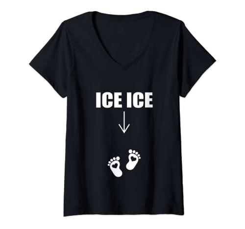 Damen Ice Ice Baby Schwangerschaft Mama werdende Ankündigung Shirt Lustig T-Shirt mit V-Ausschnitt Damen Ice Ice Baby Schwangerschaft Mama werdende Ankündigung Shirt Lustig T-Shirt mit V-Ausschnitt von Funny Pregnancy Announcement Shirt