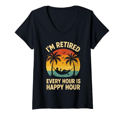 Damen Ruhestand Männer im Ruhestand, ich bin im Ruhestand Jede Stunde ist Happy Hour T-Shirt mit V-Ausschnitt Damen Ruhestand Männer im Ruhestand, ich bin im Ruhestand Jede Stunde ist Happy Hour T-Shirt mit V-Ausschnitt von Funny Retirement Gifts f. Retiree & Retired People