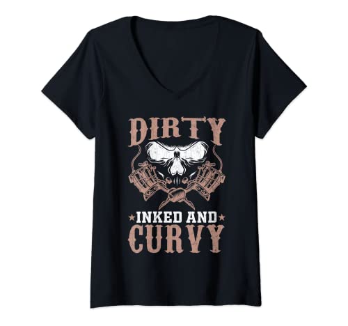 Damen Dirty Inked And Curvy Funny Tattoo Artist Tattoos Grafik T-Shirt mit V-Ausschnitt von Funny Sarcastic Tattoo Artist Graphic & More