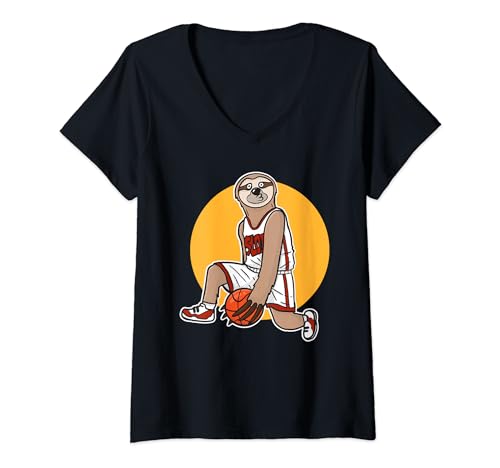 Damen Faultier spielt Basketball Faultier Basketball T-Shirt mit V-Ausschnitt von Funny sloth playing basketball Shirts gift