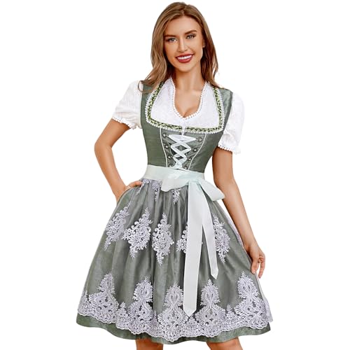 Funspread Dirndl Damen Midi Grün - Trachtenkleid Trachtenmode für Oktoberfest Dirndlkleid mit Spitzenschürze 36 von Funspread