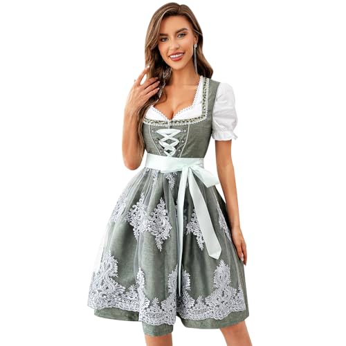 Funspread Dirndl Damen Midi Grün - Trachtenkleid Trachtenmode für Oktoberfest Dirndlkleid mit Spitzenschürze 44 von Funspread