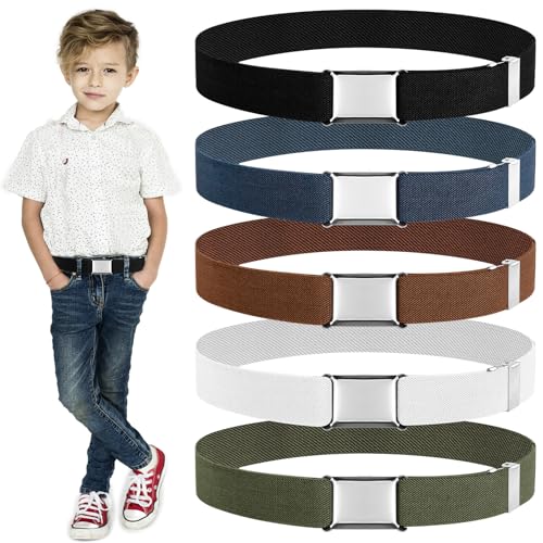 Furuising 5 Stück Elastische Gürtel Kinder, Stretch Kindergürtel, Einstellbarer Kinder Gürtel mit Quadratische Schnalle für 2-15 Jahre für Jungen Mädchen Jeans Shorts Hosen Kleid von Furuising