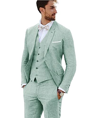 Furuyal Leinenanzug, 3-teilig, Vintage-Retro-Stil, Hochzeit, Abschlussball, Anzüge, schmale Passform, Jacke, Blazer, Bräutigam, Smoking, Hellgrün, XS Furuyal Leinenanzug, 3-teilig, Vintage-Retro-Stil, Hochzeit, Abschlussball, Anzüge, schmale Passform, Jacke, Blazer, Bräutigam, Smoking, Hellgrün, XS von Furuyal