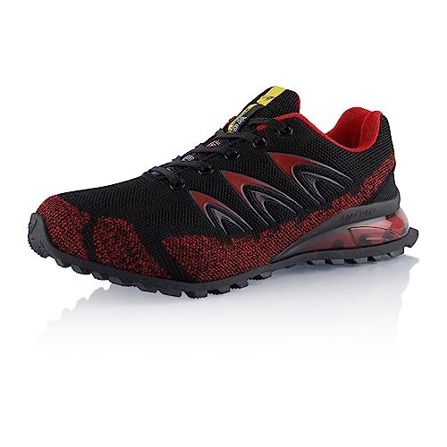 Fusskleidung® Damen Herren Wanderschuhe Dämpfung Trail Running Trekkingschuhe Schwarz Rot EU 42 von Fusskleidung