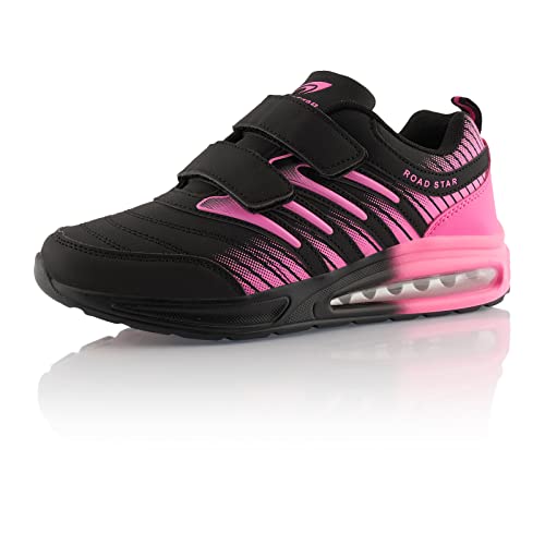 Fusskleidung® Damen Herren Laufschuhe Dämpfung Sportschuhe leichte Turnschuhe Schwarz Pink EU 36 von Fusskleidung