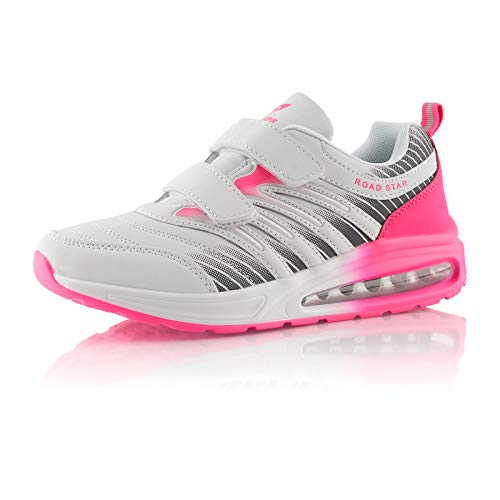 Fusskleidung® Damen Herren Laufschuhe Dämpfung Sportschuhe leichte Turnschuhe Weiß Grau Fuchsia EU 39 von Fusskleidung