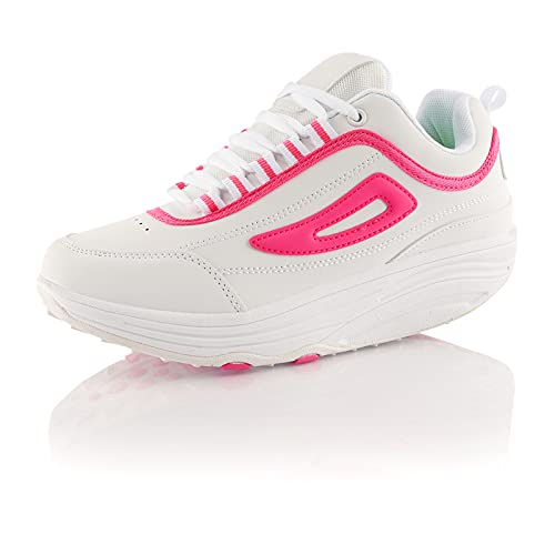 Fusskleidung® Damen Herren Sneaker Abrollsohle Sportschuhe leichte Gesundheitsschuhe Weiß Pink Pink EU 36 von Fusskleidung
