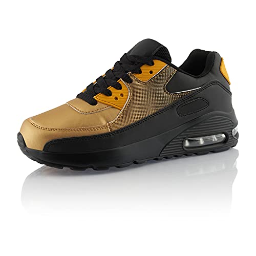 Fusskleidung® Damen Herren Sportschuhe Dämpfung Sneaker leichte Laufschuhe Schwarz Gold Gold EU 41 von Fusskleidung