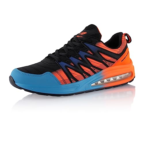 Fusskleidung® Damen Herren Sportschuhe Dämpfung Sneaker leichte Laufschuhe Schwarz Hellblau Orange EU 42 von Fusskleidung