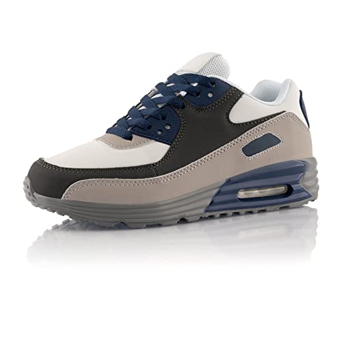 Fusskleidung® Damen Herren Sportschuhe Dämpfung Sneaker leichte Laufschuhe Weiß Dunkelblau Grau EU 36 von Fusskleidung