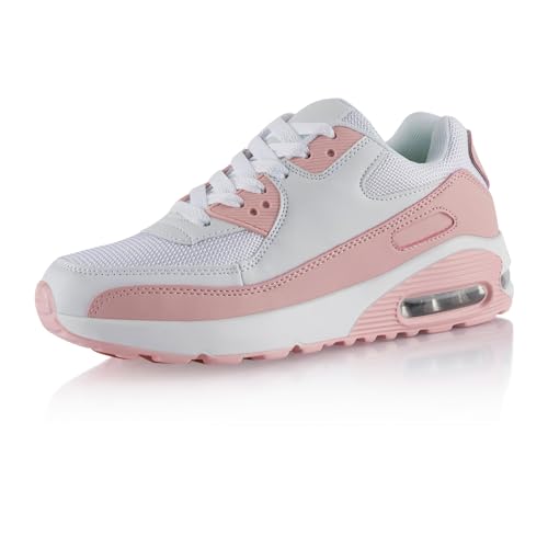 Fusskleidung® Damen Herren Sportschuhe Dämpfung Sneaker leichte Laufschuhe Weiss Rosa EU 36 von Fusskleidung