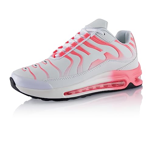 Fusskleidung® Damen Herren Sportschuhe Dämpfung Sneaker leichte Laufschuhe Weiss Rosa Grau EU 36 von Fusskleidung