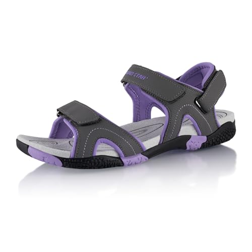 Fusskleidung® Damen Herren Trekkingsandalen Sommer Wanderschuhe Sandalen robuste Profilsohle Grau Lila EU 36 von Fusskleidung