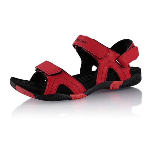 Fusskleidung® Damen Herren Trekkingsandalen Sommer Wanderschuhe Sandalen robuste Profilsohle Rot Schwarz EU 41 von Fusskleidung