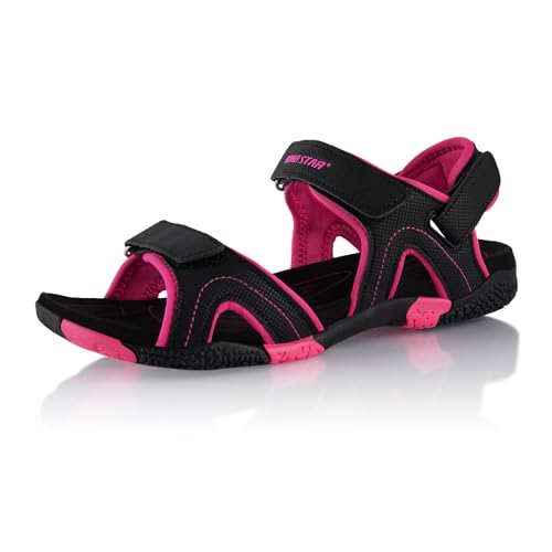 Fusskleidung® Damen Herren Trekkingsandalen Sommer Wanderschuhe Sandalen robuste Profilsohle Schwarz Pink EU 38 von Fusskleidung