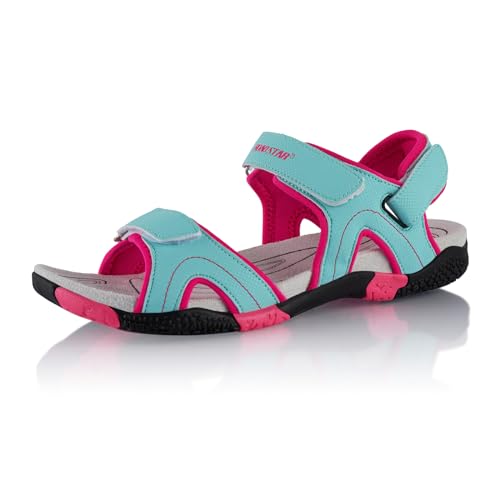 Fusskleidung® Damen Herren Trekkingsandalen Sommer Wanderschuhe Sandalen robuste Profilsohle Türkis Pink EU 40 von Fusskleidung