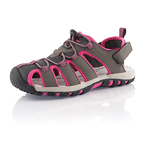 Fusskleidung® Damen Herren Trekkingsandalen leichte Sommer Sandalen robuste Profilsohle Grau Pink EU 37 von Fusskleidung