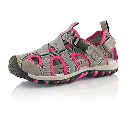 Fusskleidung® Damen Herren Trekkingsandalen leichte Sommer Sandalen robuste Profilsohle Grau Pink Pink EU 38 von Fusskleidung