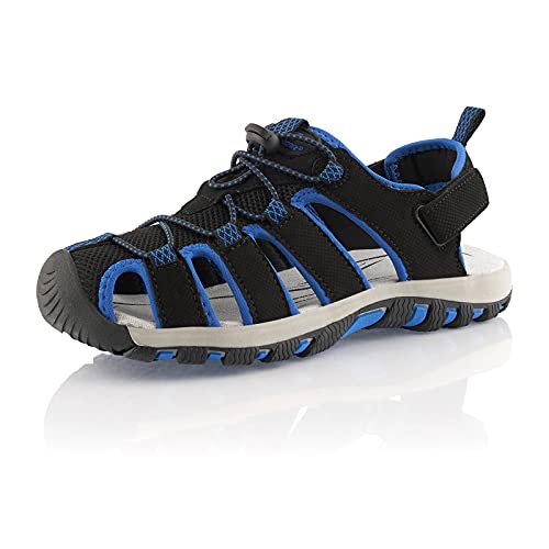 Fusskleidung® Damen Herren Trekkingsandalen leichte Sommer Sandalen robuste Profilsohle Blau EU 38 von Fusskleidung