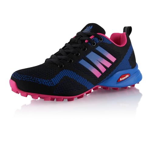 Fusskleidung® Damen Herren Wanderschuhe Bequeme Trail Running Trekkingschuhe Schwarz Blau Pink EU 37 von Fusskleidung