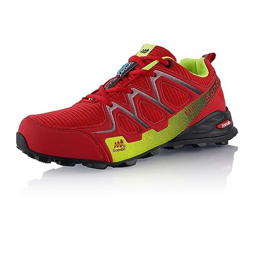 Fusskleidung® Damen Herren Wanderschuhe atmungsaktive Trail Running Trekkingschuhe Rot Grün EU 45 von Fusskleidung