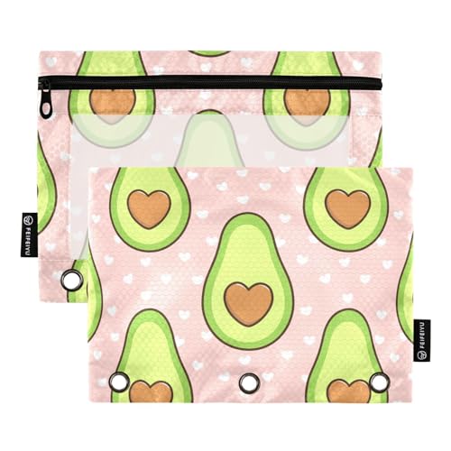 Fustylead Federmäppchen mit Avocado- und Herzmotiv für 3-Ringbücher, Reißverschluss-Bleistifttasche mit transparentem Fenster, Organizer für Klasse, Büro, 2 Stück, rose Fustylead Federmäppchen mit Avocado- und Herzmotiv für 3-Ringbücher, Reißverschluss-Bleistifttasche mit transparentem Fenster, Organizer für Klasse, Büro, 2 Stück, rose von Fustylead