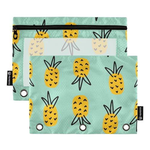 Fustylead Handgezeichnete einfache gelbe Ananas-Bleistifttasche für 3-Ringbinder, Reißverschluss-Bleistifttasche mit transparentem Fenster, Organizer für Klasse, Büro, 2 Stück, grün Fustylead Handgezeichnete einfache gelbe Ananas-Bleistifttasche für 3-Ringbinder, Reißverschluss-Bleistifttasche mit transparentem Fenster, Organizer für Klasse, Büro, 2 Stück, grün von Fustylead