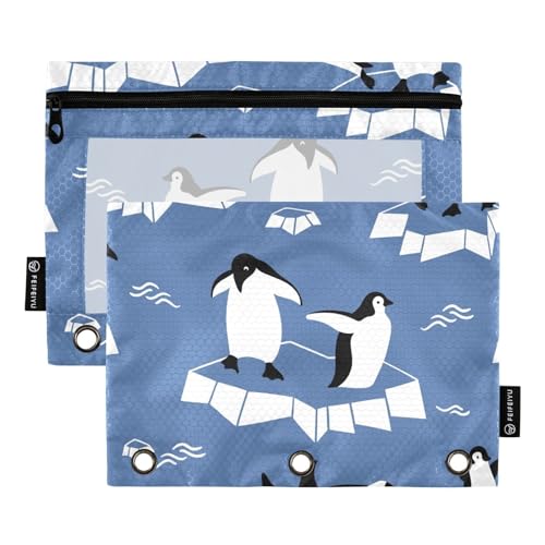 Fustylead Handgezeichnete niedliche Pinguine auf Eis-Bleistifttasche für 3-Ringbinder, Reißverschluss-Bleistifttasche mit transparentem Fenster, Organizer für Kosmetik, Büro, 2 Stück, blau Fustylead Handgezeichnete niedliche Pinguine auf Eis-Bleistifttasche für 3-Ringbinder, Reißverschluss-Bleistifttasche mit transparentem Fenster, Organizer für Kosmetik, Büro, 2 Stück, blau von Fustylead
