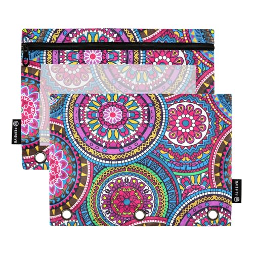 Fustylead Multicolor Mandalas Bleistiftbeutel für 3-Ringbuch, großes Fassungsvermögen, Binder-Bleistifttasche mit transparentem Fenster, für Büro-Kosmetikbedarf, 2 Stück, mehrfarbig Fustylead Multicolor Mandalas Bleistiftbeutel für 3-Ringbuch, großes Fassungsvermögen, Binder-Bleistifttasche mit transparentem Fenster, für Büro-Kosmetikbedarf, 2 Stück, mehrfarbig von Fustylead