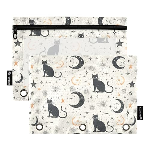 Fustylead Mystic Space Schwarze Katze und Sterne Mond, 2 Stück Bleistiftbeutel für 3-Ringbuch, große Kapazität, Binder-Bleistifttasche mit transparentem Fenster für Büro-Kosmetikbedarf, beige Fustylead Mystic Space Schwarze Katze und Sterne Mond, 2 Stück Bleistiftbeutel für 3-Ringbuch, große Kapazität, Binder-Bleistifttasche mit transparentem Fenster für Büro-Kosmetikbedarf, beige von Fustylead