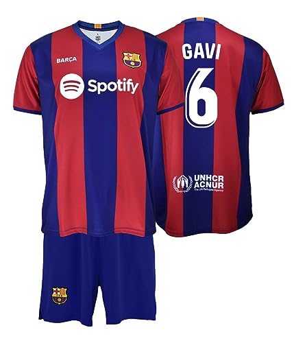 Futbol Club Barcelona T-Shirt und Hose - GAVI 6 - Erste Mannschaft Saison 2023/2024 - Offizielle Replik mit Lizenz Kind, Blau/Weinrot, 10 Jahre von Futbol Club Barcelona