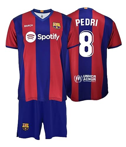 Futbol Club Barcelona T-Shirt und Hose - PEDRI 8 - Erste Mannschaft Saison 2023/2024 - Offizielle Replik mit Lizenz Kind, Blau/Weinrot, 10 Jahre von Futbol Club Barcelona