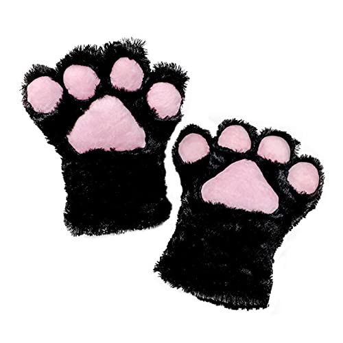 Cosplay Tier Katze Wolf Bär Hund Fuchs Hase Panda Pfoten Krallen Handschuhe Fäustlinge Flauschige Halloween Weihnachten Cosplay Party Kostüm Zubehör A Schwarz von Fxaelian