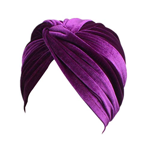 Fxhixiy Damen Stretch Samt Twist Pleasted Haar Wrap Turban Hut Krebs Chemo Beanie Cap Kopfbedeckung, Violett, Einheitsgröße von Fxhixiy