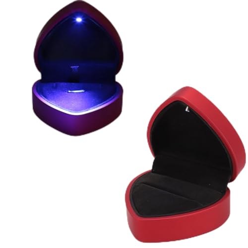 Fyearfly LED-Ringbox, Herzförmige Ringbox, Wasserdicht, Exquisites Ringetui, Romantische Dekorative Schmuck-Display-Box für Heiratsantrag, Verlobung, Hochzeit (Rot) von Fyearfly