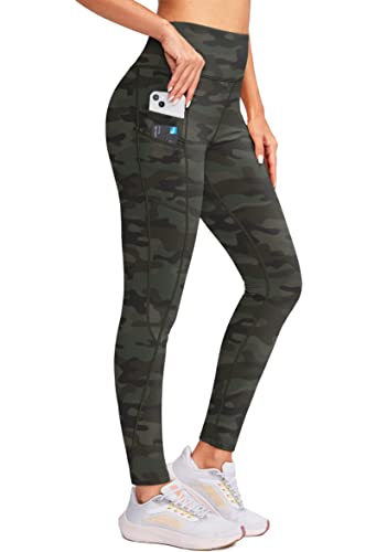 G Gradual Damen Fleece Gefüttert Winter Leggings mit Taschen Wasserabweisend Hohe Taille Thermo Warm Hose Laufen Wandern, Grün, Camouflage, S von G Gradual