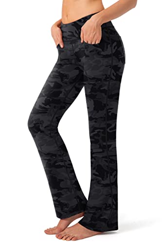 G Gradual Damenhose mit 4 Taschen, hohe Taille, Arbeitshose, Bootcut Yogahose für Frauen, Schwarz-Camo, Klein von G Gradual