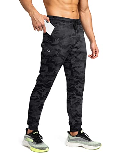 G Gradual Herren-Jogginghose mit Reißverschlusstaschen, athletische Hose, Trainingshose für Herren, Fußball, Laufen, Workout, Grau, Camo, Groß von G Gradual