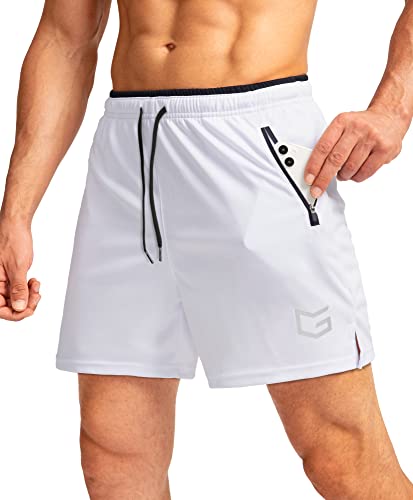 G Gradual Herren-Laufshorts mit Reißverschlusstaschen, schnelltrocknend, für Fitnessstudio, Athletik, Workout, 12,7 cm (5 Zoll), Shorts für Herren, Weiß, XX-Large von G Gradual