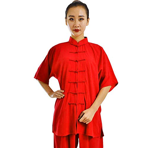 G-LIKE Damen Herren Tai Chi Trainingsanzug – Traditionelle Chinesische Kampfkunst Taiji Kung Fu Qi Gong Wing Chun Shaolin Wushu Frühling Sommer Training Unisex Uniform Kurzärmelig Anzug (Rot, XL) von G-LIKE