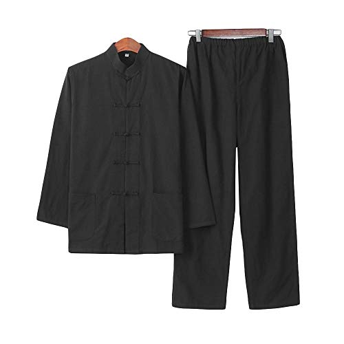 G-LIKE Herren Anzug Chinesischer Stil - Traditionelle Kampfkunst Kung Fu Tai Chi Wushu Klassisch Tangzhuang Langärmelig Hemd Hose Training Uniform Frühling Herbst Freizeit Kleidung (Schwarz, L) von G-LIKE