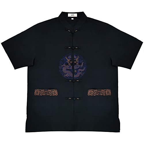 G-LIKE Herren Kurzarm Hemd Freizeithemd – Chinesische Kleidung Sommer Shirt Kampfkunst Kung Fu Tai Chi Bestickte Kurzärmelige Tops für Männer (as3, Alpha, s, m, Regular, Regular, Schwarz) von G-LIKE