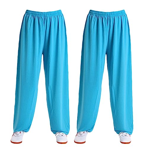 G-LIKE Kampfkunst Tai Chi Trainingshosen – 2 Hosen für Kampfsport Taiji Kung Fu Wushu Yoga Unisex Damen Herren Freizeithose Weite Beine aus Viskose (as3, Alpha, l, Regular, Regular, Blau) von G-LIKE