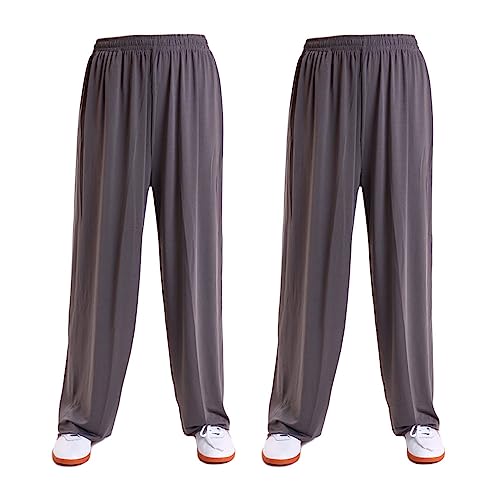 G-LIKE Kampfkunst Tai Chi Trainingshosen – 2 Hosen für Kampfsport Taiji Kung Fu Wushu Yoga Unisex Damen Herren Freizeithose Weite Beine aus Viskose (as3, Alpha, m, Regular, Regular, Grau) von G-LIKE