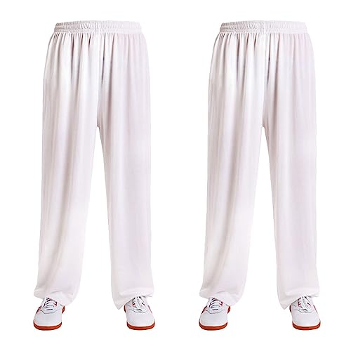 G-LIKE Kampfkunst Tai Chi Trainingshosen – 2 Hosen für Kampfsport Taiji Kung Fu Wushu Yoga Unisex Damen Herren Freizeithose Weite Beine aus Viskose (as3, Alpha, m, Regular, Regular, Weiß) von G-LIKE