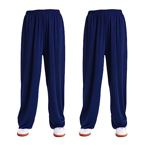 G-LIKE Kampfkunst Tai Chi Trainingshosen – 2 Hosen für Kampfsport Taiji Kung Fu Wushu Yoga Unisex Damen Herren Freizeithose Weite Beine aus Viskose (as3, Alpha, xx_l, Regular, Regular, Dunkelblau) von G-LIKE