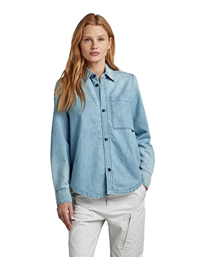 G-STAR RAW Damen 1-Pocket Hemd, Blau (sun faded cadet blue D23240-D303-D897), L von G-STAR RAW